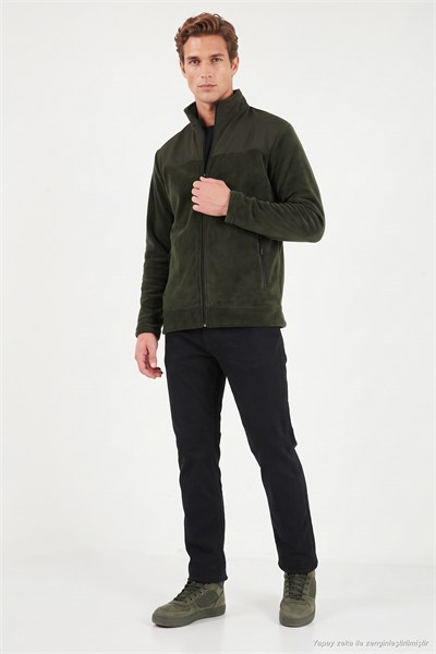 Regular Fit Garnili Dik Yaka Sıcak Tutan Erkek Polar Mont 59060443 HAKİ