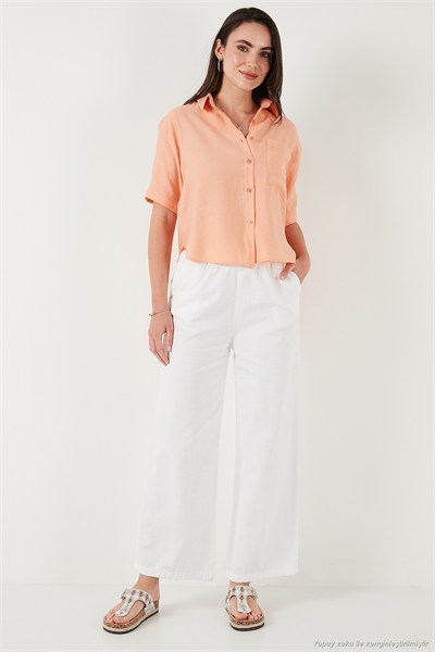 Regular Fit Göğüs Cepli Kısa Kollu Kadın Gömlek 6779324 ORANJ