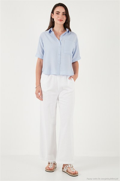 Regular Fit Göğüs Cepli Kısa Kollu Kadın Gömlek 6779324 BEBE MAVİ