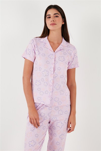 Regular Fit Gömlek Yaka Kısa Kollu Kadın Pijama Takımı 65780124 PEMBE
