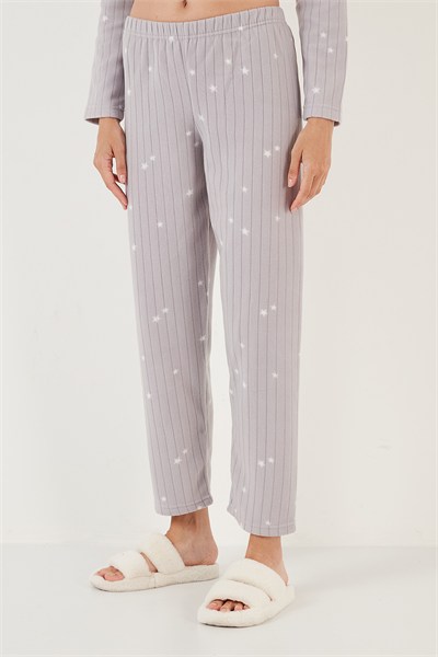Regular Fit Gömlek Yaka Önden Düğmeli Polar Kadın Pijama Takımı 6571009W4 GRİ