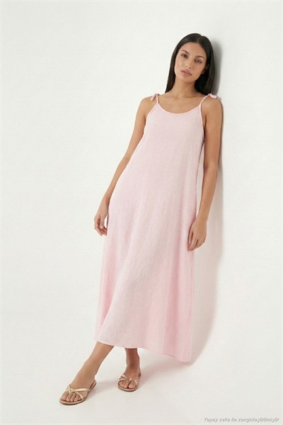 Regular Fit İp Askılı Uzun Kadın Elbise 5865732 TOZ PEMBE
