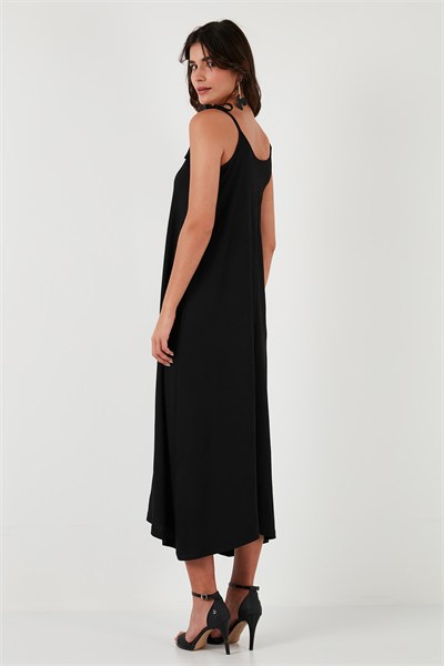 Regular Fit İp Askılı Uzun Kadın Elbise 5865732 SİYAH