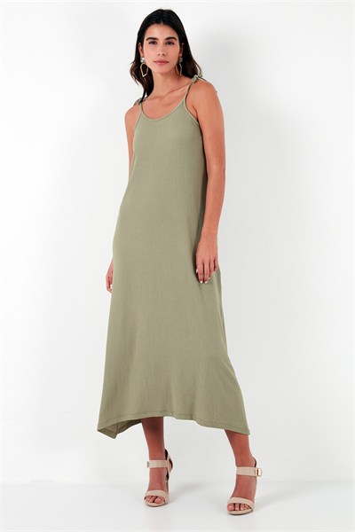 Regular Fit İp Askılı Uzun Kadın Elbise 5865732 Olive