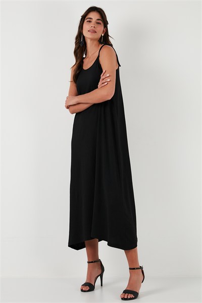 Regular Fit İp Askılı Uzun Kadın Elbise 5865732 SİYAH