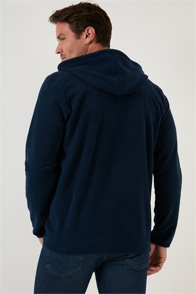 Regular Fit Kapüşonlu Cepli Kışlık Şardonlu Polar Erkek Hırka 5906031 LACİVERT