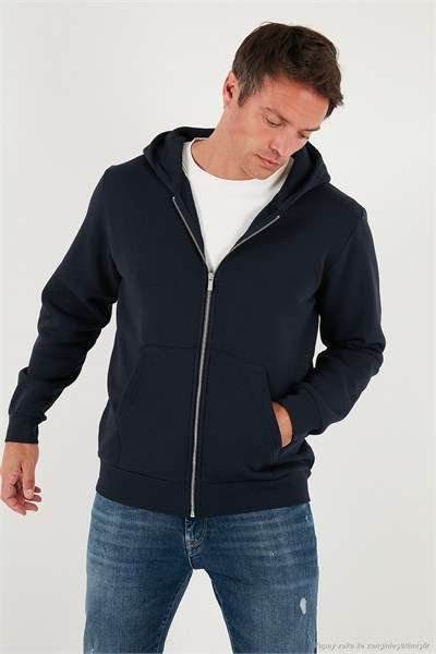 Regular Fit Kapüşonlu Fermuarlı İçi Tüylü Yumuşak Şardonlu Kışlık Erkek Sweat 5905340 KOYU LACİVERT