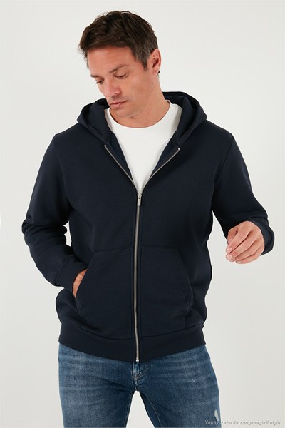 Regular Fit Kapüşonlu Fermuarlı İçi Tüylü Yumuşak Şardonlu Kışlık Erkek Sweat 5905340 KOYU LACİVERT