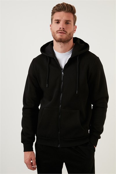 Regular Fit Kapüşonlu Fermuarlı İçi Tüylü Yumuşak Şardonlu Kışlık Erkek Sweat 59053403W4 SİYAH