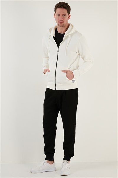 Regular Fit Kapüşonlu Fermuarlı İçi Tüylü Yumuşak Şardonlu Kışlık Erkek Sweat 5905340 EKRU