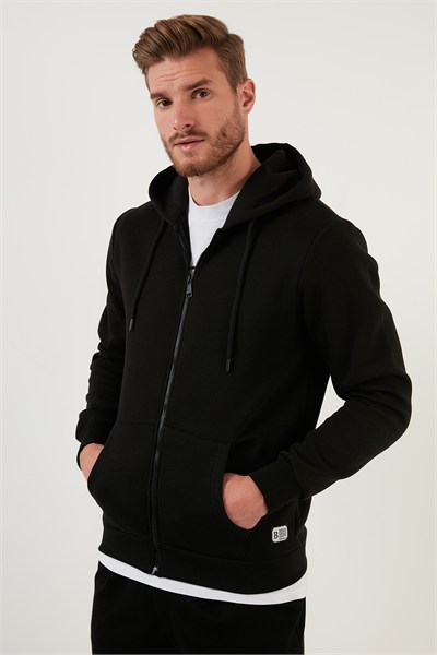 Regular Fit Kapüşonlu Fermuarlı İçi Tüylü Yumuşak Şardonlu Kışlık Erkek Sweat 59053403W4 SİYAH