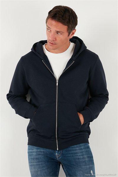 Regular Fit Kapüşonlu Fermuarlı İçi Tüylü Yumuşak Şardonlu Kışlık Erkek Sweat 5905340 KOYU LACİVERT