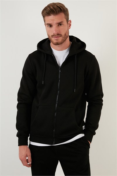 Regular Fit Kapüşonlu Fermuarlı İçi Tüylü Yumuşak Şardonlu Kışlık Erkek Sweat 59053403W4 SİYAH