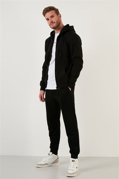 Regular Fit Kapüşonlu Fermuarlı İçi Tüylü Yumuşak Şardonlu Kışlık Erkek Sweat 59053403W4 SİYAH