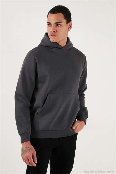 Regular Fit Kapüşonlu Kanguru Cepli İçi Tüylü Yumuşak Şardonlu Erkek Sweat 5905281 ANTRASİT