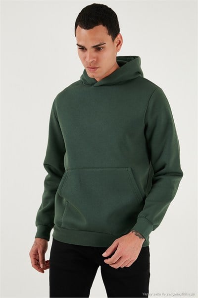 Regular Fit Kapüşonlu Kanguru Cepli İçi Tüylü Yumuşak Şardonlu Erkek Sweat 5905281 NEFTİ