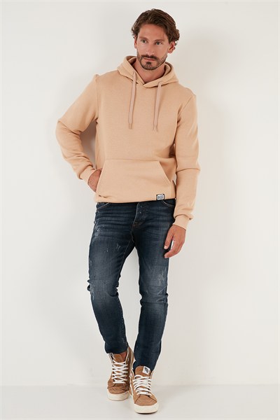 Regular Fit Kapüşonlu Kanguru Cepli İçi Tüylü Yumuşak Şardonlu Erkek Sweat 5905281 BİSKÜVİ