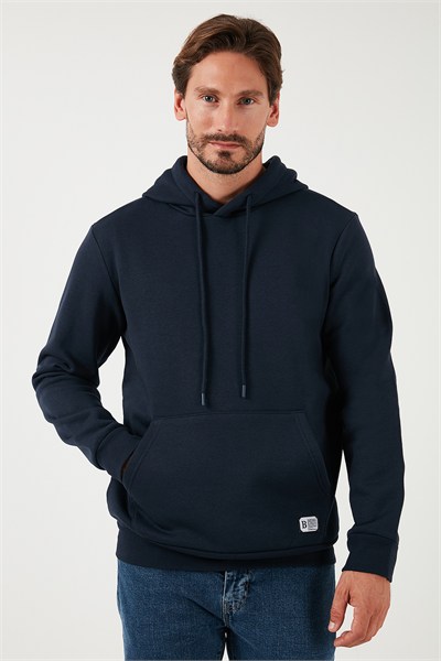 Regular Fit Kapüşonlu Kanguru Cepli İçi Tüylü Yumuşak Şardonlu Erkek Sweat 5905281 KOYU LACİVERT