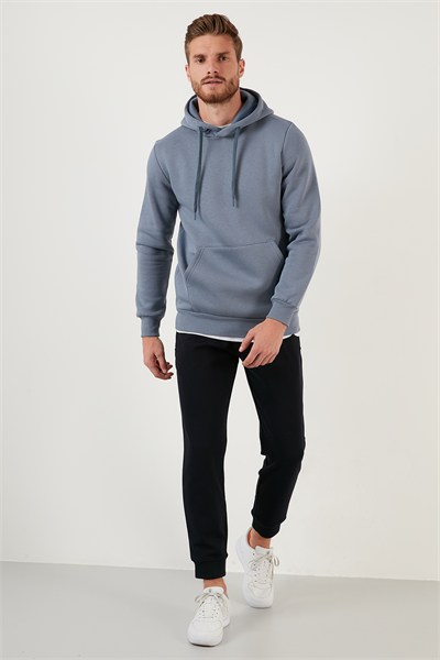 Regular Fit Kapüşonlu Kanguru Cepli İçi Tüylü Yumuşak Şardonlu Erkek Sweat 5905281 KOYU GRİ