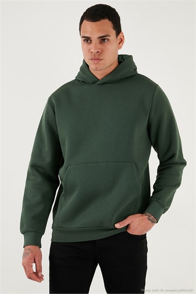 Regular Fit Kapüşonlu Kanguru Cepli İçi Tüylü Yumuşak Şardonlu Erkek Sweat 5905281 NEFTİ