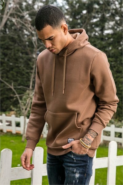 Regular Fit Kapüşonlu Kanguru Cepli İçi Tüylü Yumuşak Şardonlu Erkek Sweat 5905281 SÜTLÜ KAHVE