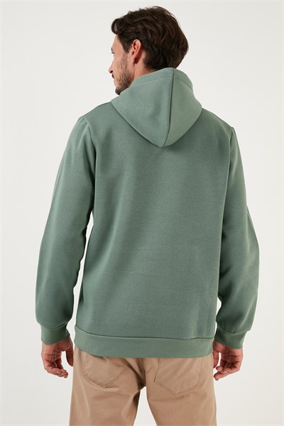 Regular Fit Kapüşonlu Kanguru Cepli İçi Tüylü Yumuşak Şardonlu Erkek Sweat 5905281 AÇIK YEŞİL