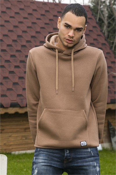 Regular Fit Kapüşonlu Kanguru Cepli İçi Tüylü Yumuşak Şardonlu Erkek Sweat 5905281 SÜTLÜ KAHVE