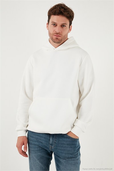 Regular Fit Kapüşonlu Kanguru Cepli İçi Tüylü Yumuşak Şardonlu Erkek Sweat 5905281 EKRU