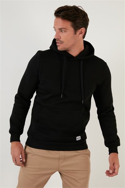 Regular Fit Kapüşonlu Kanguru Cepli İçi Tüylü Yumuşak Şardonlu Erkek Sweat 5905281 SİYAH