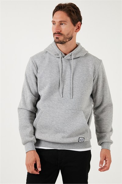 Regular Fit Kapüşonlu Kanguru Cepli İçi Tüylü Yumuşak Şardonlu Erkek Sweat 5905281 GRİ MELANJ