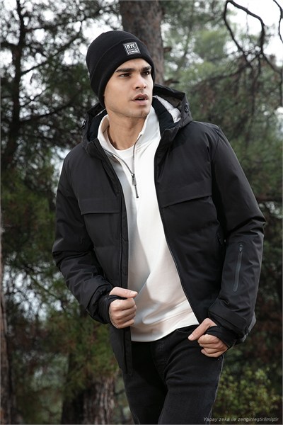 Regular Fit Kapüşonlu Kapitoneli Erkek Mont 497DEAN SİYAH