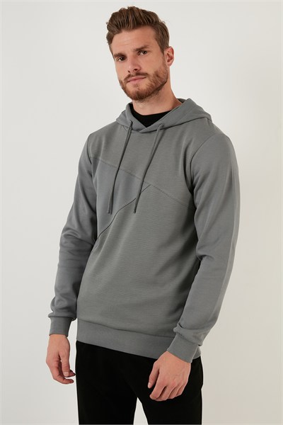 Regular Fit Kapüşonlu Pamuklu Erkek Sweat 5905285 AÇIK HAKİ