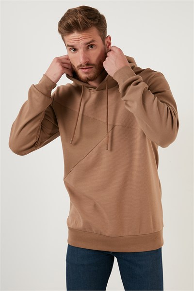 Regular Fit Kapüşonlu Pamuklu Erkek Sweat 5905285 SAFARİ