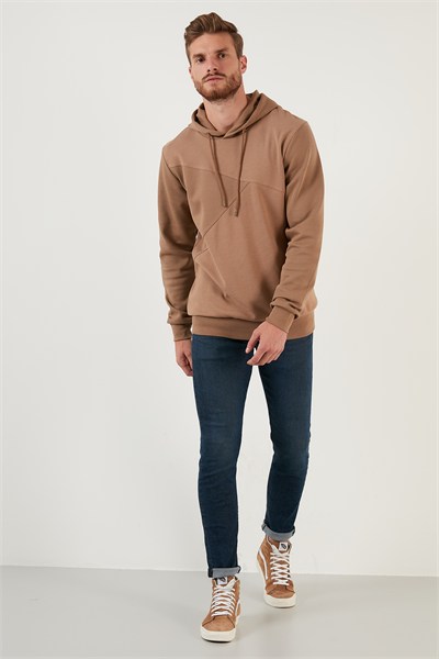 Regular Fit Kapüşonlu Pamuklu Erkek Sweat 5905285 SAFARİ
