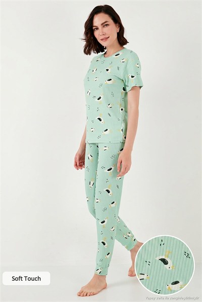 Regular Fit Kısa Kollu Kadın Pijama Takımı 65740104 MİNT