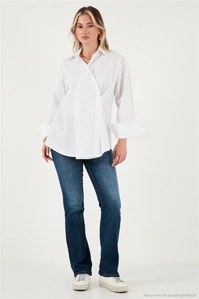 Regular Fit Klasik Yaka Bağlamalı Uzun Kollu Kadın Gömlek 6834987 BEYAZ