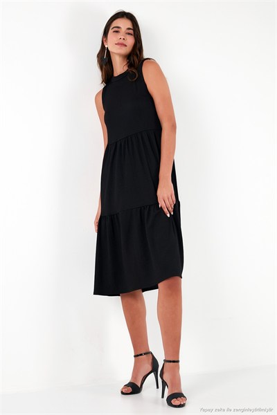 Regular Fit Kolsuz Midi Kadın Elbise 5869008 SİYAH