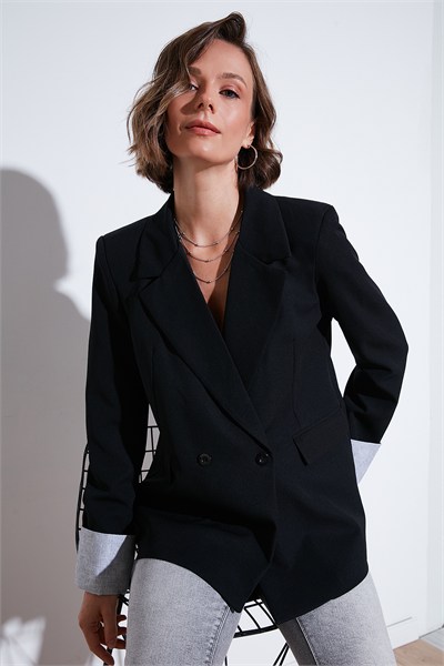 Regular Fit Kruvaze Yaka Blazer Kadın Ceket 611BC00025 SİYAH