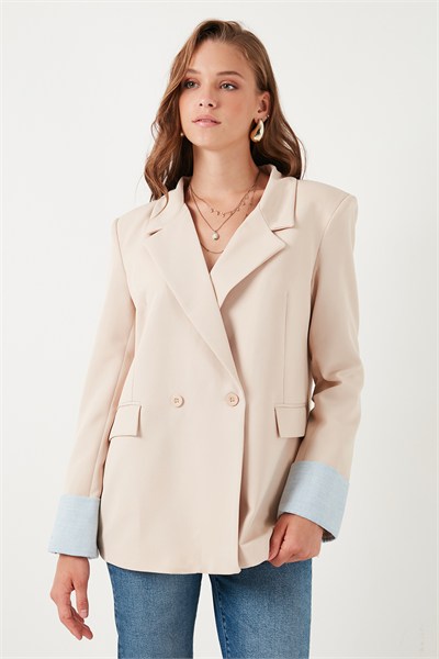 Regular Fit Kruvaze Yaka Blazer Kadın Ceket 611BC00025 TAŞ