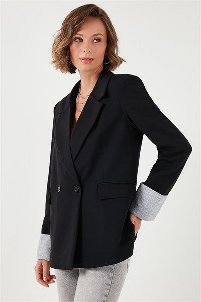 Regular Fit Kruvaze Yaka Blazer Kadın Ceket 611BC00025 SİYAH