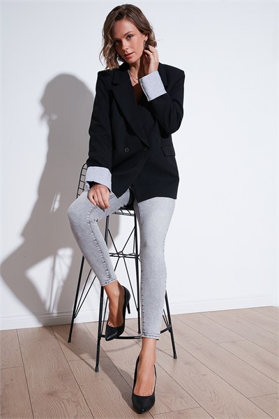 Regular Fit Kruvaze Yaka Blazer Kadın Ceket 611BC00025 SİYAH