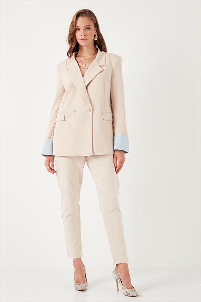 Regular Fit Kruvaze Yaka Blazer Kadın Ceket 611BC00025 TAŞ