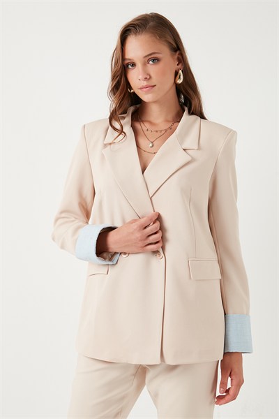 Regular Fit Kruvaze Yaka Blazer Kadın Ceket 611BC00025 TAŞ