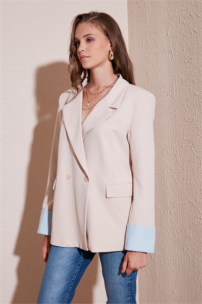 Regular Fit Kruvaze Yaka Blazer Kadın Ceket 611BC00025 TAŞ