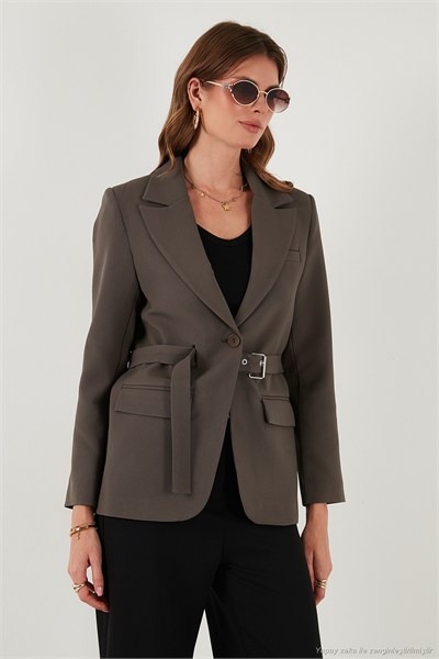 Regular Fit Kruvaze Yaka Kemerli Blazer Kadın Ceket 6839367 KAHVE