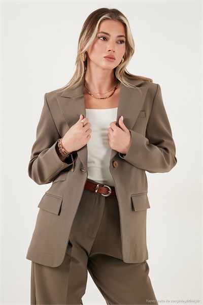 Regular Fit Kruvaze Yaka Kemerli Blazer Kadın Ceket 6839367 HAKİ