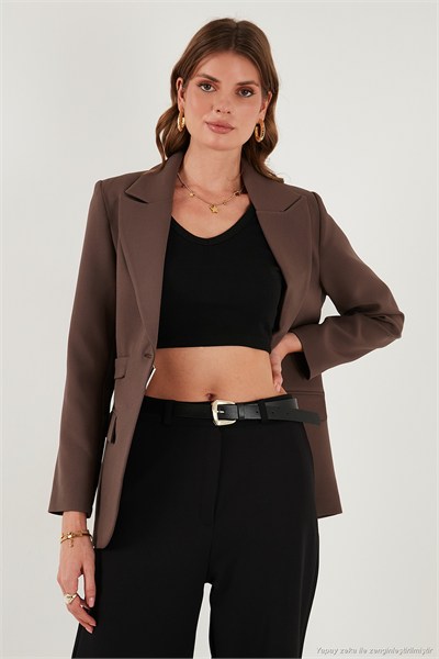 Regular Fit Kruvaze Yaka Kemerli Blazer Kadın Ceket 6839367 KAHVE