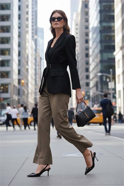 Regular Fit Kruvaze Yaka Kemerli Blazer Kadın Ceket 6839367 SİYAH