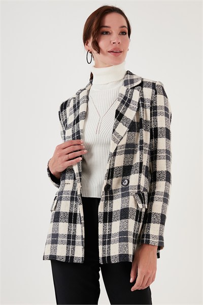 Regular Fit Kruvaze Yaka Tüvit Blazer Kadın Ceket 611CE0310 SİYAH
