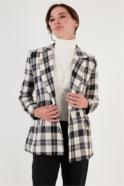 Regular Fit Kruvaze Yaka Tüvit Blazer Kadın Ceket 611CE0310 SİYAH